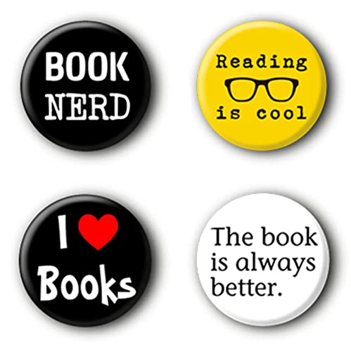 4 Bücher Lesen Books Buttons Ansteckbuttons Buttonset (2,5cm) von Der-Buttonshop