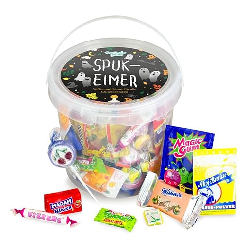 Der Zuckerbäcker Spuk-Eimer L – kleiner Süßigkeiten-Eimer mit abgepackten Leckereien, für Halloween und jede Halloween-Party von Der Zuckerbäcker