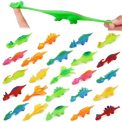 Dereine 24 Stück Dinosaurier Steinschleuder Spielzeug Dinosaurier Stretchy Finger Fliegen Dinosaurier Schleuder Gummi Spielzeug, Mitgebsel Kindergeburtstag Gastgeschenke, Zufällige Farbe von Dereine