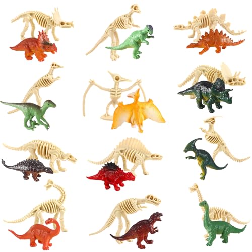 Dereine Dinosaurier Spielzeug Set, 24 Stück Dinosaurier Figuren Kinder, Mini Dinosaurier Figuren, Dinosaurier Skelett, Kleine Dinosaurier Figuren, Party Spielzeug für Jungen Mädchen von Dereine