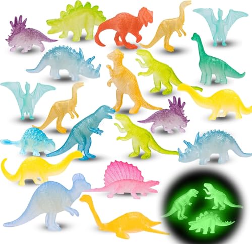 Dereine Dinosaurier Spielzeug Set, 48 Stück Dinosaurier Figuren Kinder, Mini Dinosaurier Figuren, Leuchten Dinosaurier Spielzeug, Realistische Dinosaurier Figur für Jungen Mädchen von Dereine