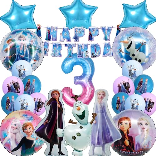 Cartoon Geburtstagsdeko 3 Jahre Mädchen, Luftballons Geburtstag Set Geburtstagsparty deko 3 Jahre Cartoon Folienballon Happy Birthday Deko für Kindergeburtstag Mädchen von Dereine