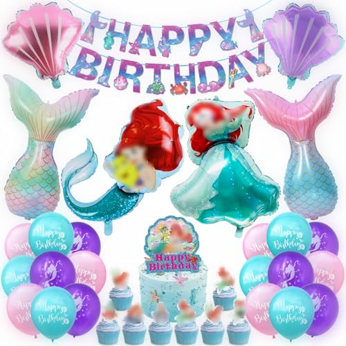 Geburtstag Deko, 50 PCS Luftballons Set, Deko Kindergeburtstag, Thema Party Set, Kindergeburtstag Luftballon Mädchen mit Banner und Tortendeko von Dereine