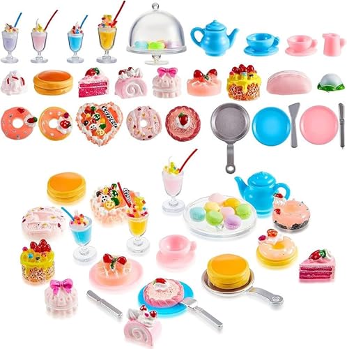 Miniature Dollhouse Food, 40pcs Puppenhaus Zubehör Miniatur Essen, Miniatur Lebensmittel, Mini Pretend Play Food Set, Geeignet Zum Dekorieren von Puppenhäusern für Jungen und Mädchen von Dereine