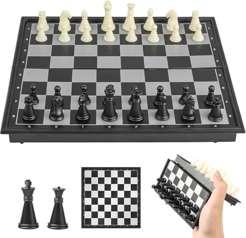 Schachspiel Magnetisch, Schachbrett Einklappbar, Reiseschach Klein, Schachspiel Kinder und Erwachsene, Schwarz und Weiß 20 × 20 cm, Mini Schach für Familie Party, Reisen von Dereine