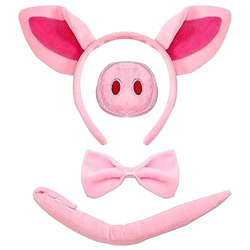 Schwein Kostüm Set, Tier Kostüm Kinder, Verkleidung Kinder Tiere, Rosa Tier Haarreif Kinder, Schwein Kostüm Kinder mit Ohren, Nasen, Schwanz, Fliege, für Karneval, Halloween von Dereine