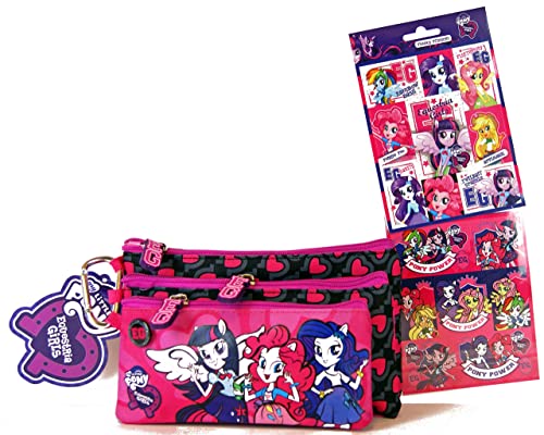 Derform - Equestria Girls - 3 TLG. Schlamper -Etui/Federmäppchen/Stiftetaschen teilbar (mit Klettband verbunden) mit Karabinerhaken + 16 Sticker - Schlamper Set für die Schule von Derform