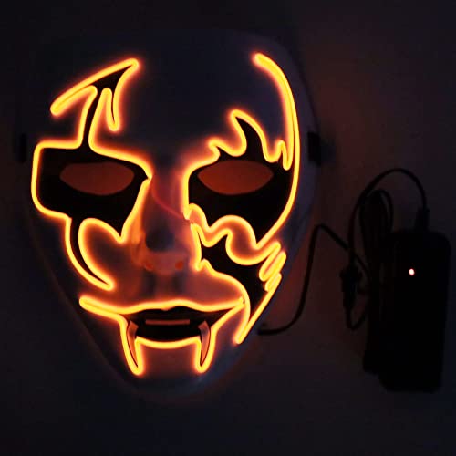 Halloween Kostüm Maske, 3 Blitzmodi, LED Light Up Gruselmaske für Festival Cosplay Halloween Maskerade Partys Karneval Geschenke Einstellbares Gesicht (Orange) von Derkiewn