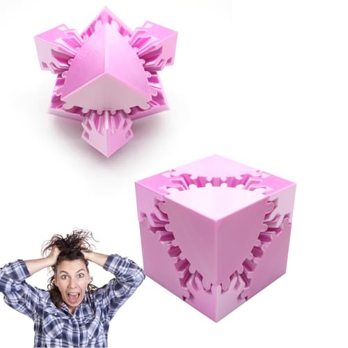 Würfel-Zahnradball, 3D-gedrucktes Zahnrad-Spinnquadrat-Stressabbau-Spielzeug, Steampunk-Wirbel-Zahnradwürfel, Zappelspielzeug gegen Stress und Angst (Rosa und Weiß) von Dermonem