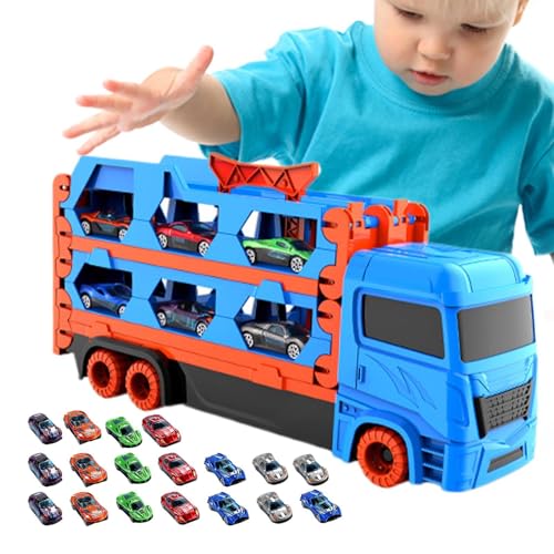 Derwrtup Auto-Rennbahn-Spielzeug, Spielzeug-LKW für Kinder | Kreativer Faltbarer Autotransporter - Auto-LKW-Spielzeug mit 18 kleinen Fahrzeugen für, Mädchen, Kleinkinder und Kinder von Derwrtup