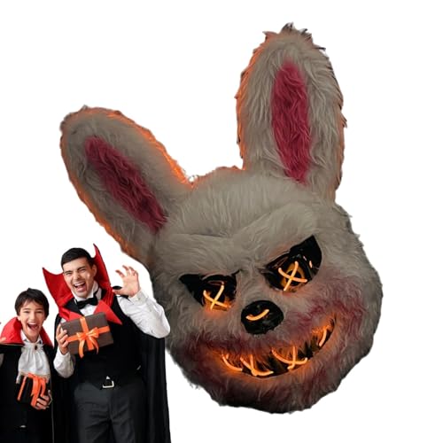 Derwrtup Beleuchtete Tier-Gesichtsbedeckung,Beleuchtete Tier-Gesichtsbedeckung - Gruselige Hasen-Gesichtsbedeckung,Lustige Gesichtsbedeckung, verstellbar, für Halloween, Cosplay, für Erwachsene von Derwrtup