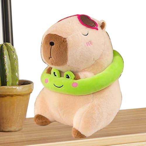 Derwrtup Capybara Plüschspielzeug, gefüllter Capybara Plüschspielzeug | Süße Capybara mit Froschschwimmringen Puppenspielzeug,33 cm/13 Zoll weiches und entzückendes Sofa -Kissen, lustige Plushies Doll von Derwrtup