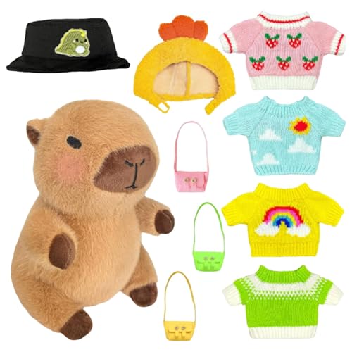 Derwrtup Capybara Plüschtier mit Zubehör, Capybara Stofftier mit Kleidung, Tierpuppenspielzeug, Capybara-Dekorationspuppe, Stofftier, süßes Umarmungsspielzeug für Weihnachten von Derwrtup