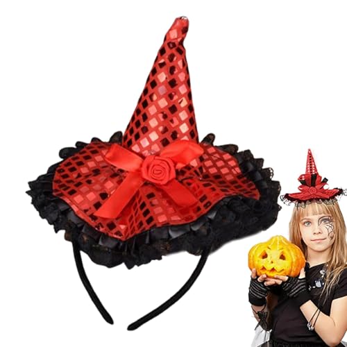 Derwrtup Halloween Hexenhut Stirnband,Halloween Hexen Stirnband | Pailletten Spitze Hexen Stirnband Halloween Stirnbänder - Kostümhut, eleganter Haarreifen für Halloween-Weihnachtsparty-Kostüme von Derwrtup