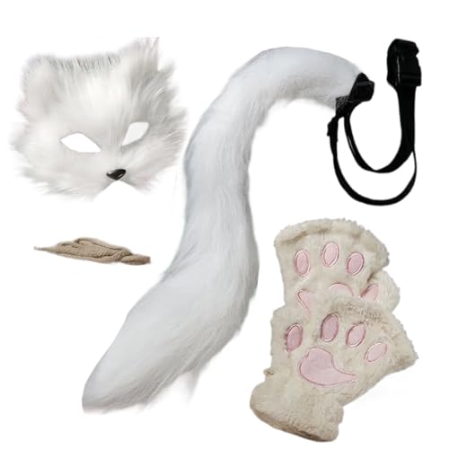 Derwrtup Halloween Tier Gesichtsmaske - Fell Tier Maskenkostüm Set | Handschuhe Schwanz Faschingszubehör Foto Requisiten Karneval Accessoires Derwrtup Halloween Tier Gesichtsmaske - Fell Tier Maskenkostüm Set | Handschuhe Schwanz Faschingszubehör Foto Requisiten Karneval Accessoires von Derwrtup
