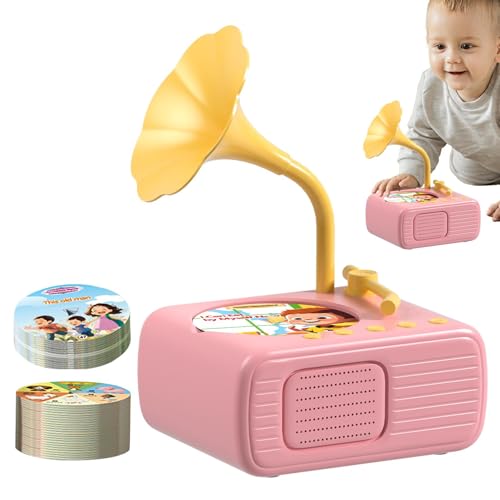 Derwrtup Kinder-Grammophon 96 Karten, Kleinkind-Grammophon-Lernspielzeug - Kinder-Schallplatte mit 96 Karten,Kinder-Phonograph Story Music Player für Kinder, und Mädchen von Derwrtup