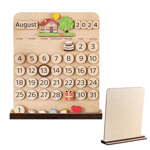 Derwrtup Kinder-Holzkalender, magnetischer Monatskalender aus Holz - Kinder-Kalender - Magnetische Wochentage und Monate für Kinder, Mädchen, von Derwrtup