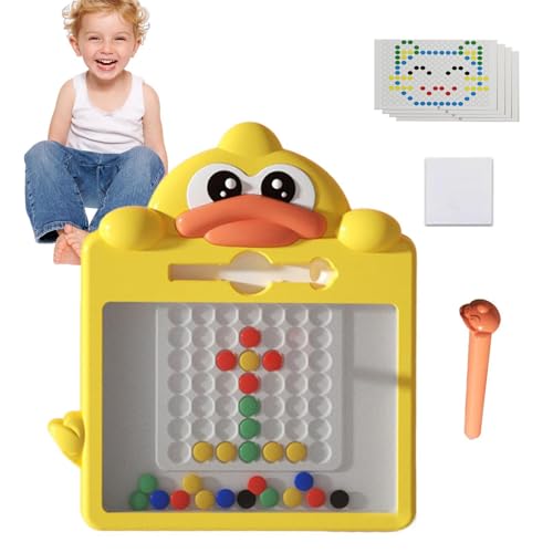 Derwrtup Kinder-Magnettafel, Magnetische Punkttafel - Magnetisches Perlenbrett mit Cartoon-Ente,Vorschulspielzeug, magnetisches Punkt-Zeichenbrett, Reisespielzeug für und Mädchen von Derwrtup