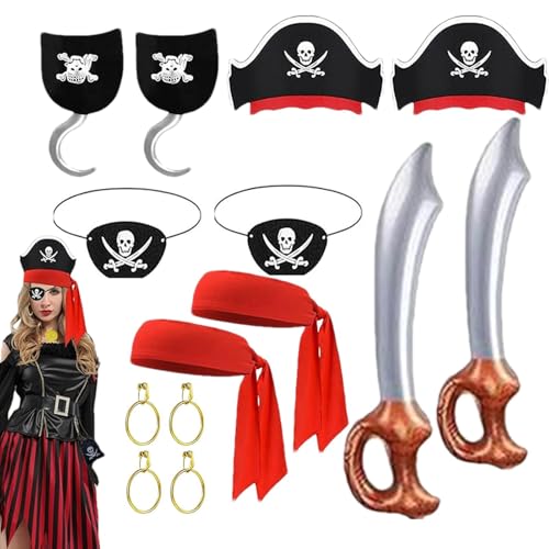 Derwrtup Kinder-Piraten-Cosplay-Zubehör, Piraten-Verkleidung für Kinder | Piratenkostüm Halloween Kinder Rollenspielzubehör - Saisonale Mode-Mütze für und Mädchen, Augenmaske für Karneval, Maskerade von Derwrtup