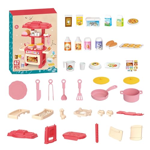 Derwrtup Küche Kinderspielset, Rollenspielküchenset,47X Spielküchenspielzeug | Vorschulaktivitäten, Kleinkindspiele, Spielhaus, Rollenspiel, Kochspielzeug für und Mädchen von Derwrtup