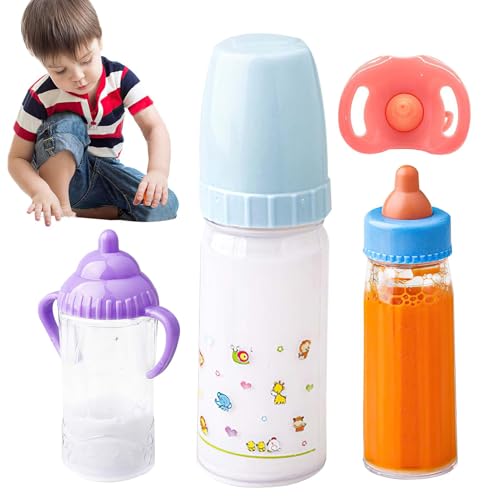 Derwrtup Magische Puppenflaschen,3 Stück tragbare Milch-Stillflasche Puppenzubehör - Verschwindende Milch- und Saftflaschen, Rollenspiel-Fütterungsspielzeug-Set, Puppen-Fütterungsspielzeug-Set für von Derwrtup