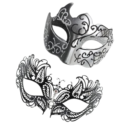 Derwrtup Maskenset für Paare, Karnevalsmaske - Retro-Spitzen-Augenbinde - Glitzerndes Maskerade-Masken-Set, Cosplay-Zubehör für Halloween-Karneval von Derwrtup