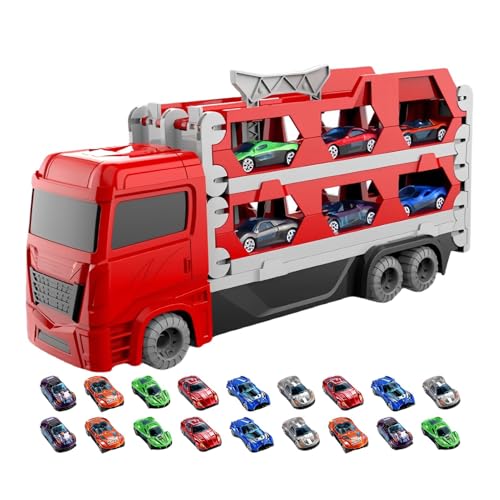 Derwrtup Transport-Autotransporter-Spielzeug, Auto-Rennstrecken-Spielzeug, Kreativer Faltbarer Autotransporter, Auto-LKW-Spielzeug mit 18 kleinen Fahrzeugen für, Mädchen, Kleinkinder und Kinder von Derwrtup