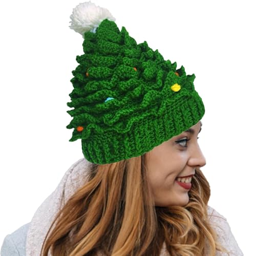 Derwrtup Unisex Weihnachts-Wintermütze, Weihnachtsbaummütze, Weihnachtsmütze Weihnachtsmütze, Foto-Requisiten, Weihnachtsbaum-Strickmütze, warme Weihnachtsmütze, Weihnachtsmützen von Derwrtup