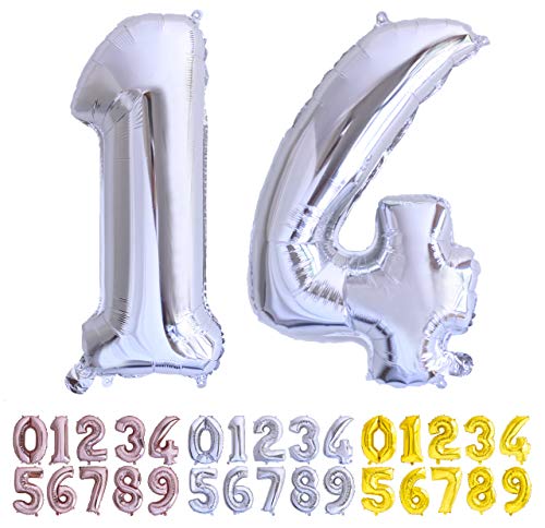 Luftballon Geburtstag Nr. 14 oder 41 XXL Silber - Riesen Folienballon in 70 cm Geburtstagsdeko | Ballon Zahl Deko zum Geburtstag | fliegt mit Helium von Desconocido