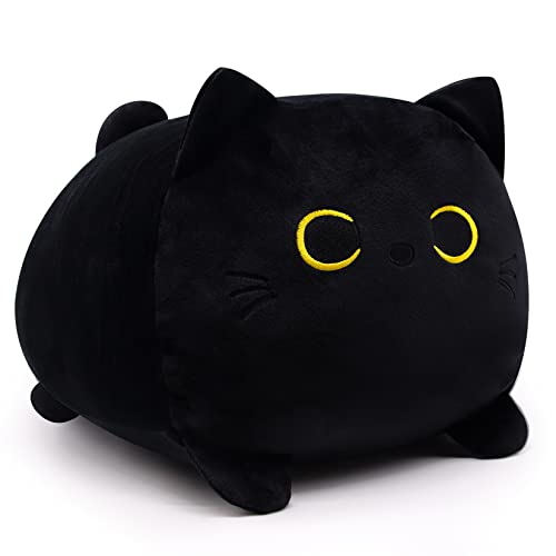 Desdfcer Schwarz Katze Plüschtier, 33CM Schwarz Katze Kuscheltier Gefüllte Tierkissen Spielzeug, Weiche Plüsch Katze Stofftierpuppe Geschenk für Kinder von Desdfcer