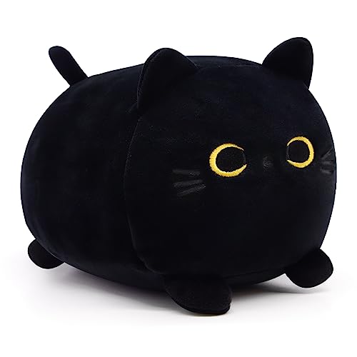 Schwarze Katze Plüsch, Plüschtier, Kissen, weiche Katze Form Design Lendenwirbelsäule Kissen gefüllte Katze Puppe für Kinder Geburtstag, Halloween Weihnachten Geschenke von Desdfcer