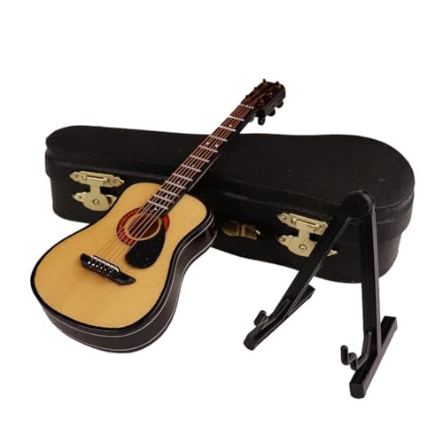 Desikixudy D- Miniaturgitarre mit Ständer und Koffer Mini Musikinstrument Miniatur Puppenhaus Modell Home Dekoration Langlebig von Desikixudy