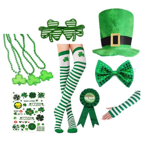 Desikixudy . Kostüm-Zubehör-Set für Shamrock, Socken, Brille, Cosplay-Aufkleber für Partydekoration, einfache Installation von Desikixudy