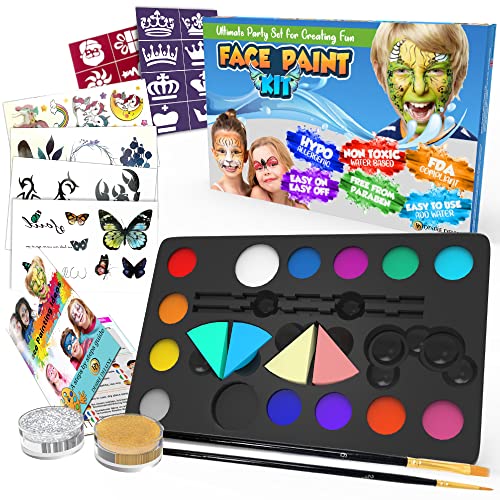 Desire Deluxe Kinderschminke Set Geschenk für Kinder - auf Wasserbasis für Halloween, Fasching, Karneval, Glitter und Tattoo Schablonen - Weihnachten Spielzeug für Jungen und Mädchen 3 - 15 Jahr alt von Desire Deluxe