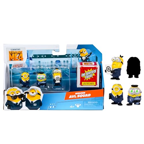 MINIONS Ich – Einfach unverbesserlich 4, Packung mit 4 Figuren AVL-Team. 5,8 cm große Sammelfiguren. Packung enthält 3 sichtbare Figuren Plus 1 versteckte Überraschungsfigur von MINIONS