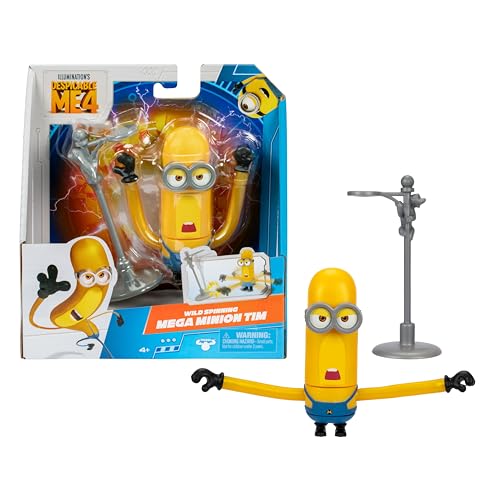 Despicable Me 4 Wild Spinning Mega Minion Tim Action Figure | Press Down On Tim's Head For Some Wild Spinning Knock-down Power | Collect All 5 | All With A Different Play Feature And Minions Ich – Einfach unverbesserlich 4: Wild wirbelnder Mega Tim, Drücke auf Tims Kopf und erlebe Seine wild wirbelnde Umwerfkraft, Sammle alle 5, Unterschiedliche Funktionen und Zubehörteile von MINIONS