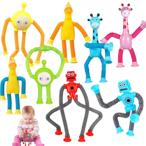 8 Stück Roboter Pop Tubes,Telescopic Suction Cup Giraffe Toy,Fidget Toys Kinder,Sensorische Stretch Röhren,Saugnapf Spielzeug,Roboter Spielzeug,Lustiges Stressabbau (Giraffe) von Detontek