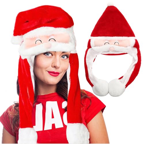 Beweglicher Bart Weihnachtsmütze, Weihnachtsmütze Plüsch, Lustige Weihnachtsmützen,Weihnachtsmann Plüsch Hut mit Beweglichen Bart, Weihnachtsdekoration Hut, für Cosplay,Christmas und Halloween Party von Detontek