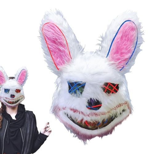 Blutige Kaninchen Maske, Halloween Maske Horror Hasenmaske,Lustige Bunny Maske, Plüsch Hasen Maske, Horror Masken für Halloween Party Cosplay Maskerade Decoration von Detontek