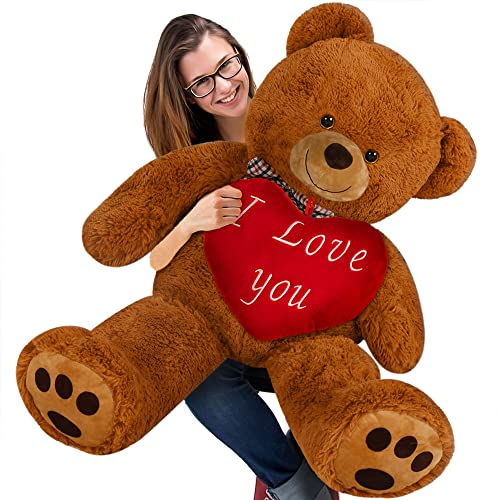 Deuba Teddy Valentinstag XL 100cm Braun inkl. Herzkissen Ø 26cm Teddybär Kuscheltier Stofftier Plüschbär von Deuba