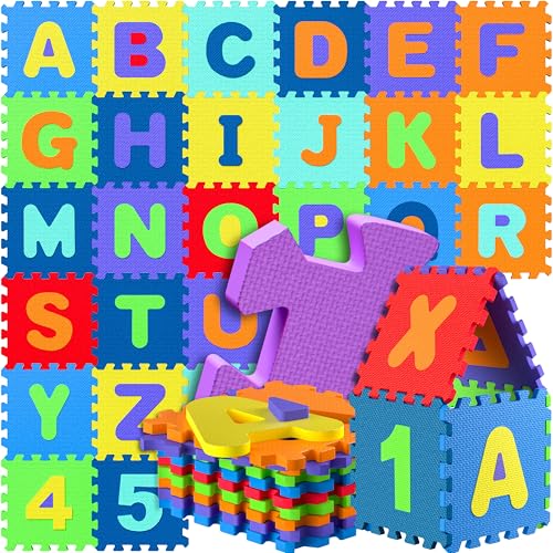 SPIELWERK® 86-teilige Puzzlematte Baby, Bunt - 3,3m² Buchstabenteppich - ABC Matten für Kinder, Spielunterlage Boden, Gummimatte Kinderzimmer, Puzzleteppich Baby, Spielteppich für Kinder von Spielwerk