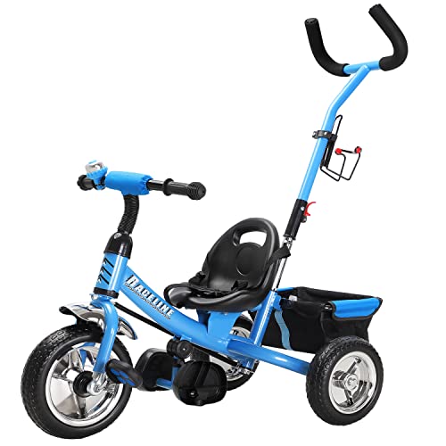 Spielwerk® Dreirad Sicherheitsgurt Schubstange Abnehmbar verstellbare Fußablage Abnehmbarer Korb Kinderdreirad Fahrrad Laufrad Kinderwagen Kinder Kleinkinder Baby Blau von Deuba