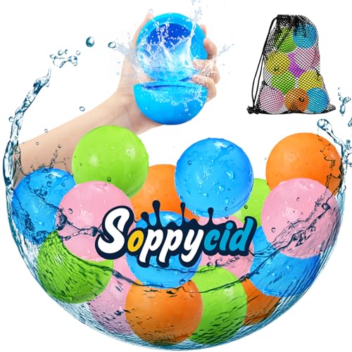 SOPPYCID 16 StüCk Wasserbomben Wiederverwendbar Pool Spielzeug,Wasserbomben SelbstschließEnd Wasserballons Wiederverwendbar Wasserspielzeug Party,wasserspielzeug Pool,Wasserspielzeug Kinder Outdoor von Devlibow