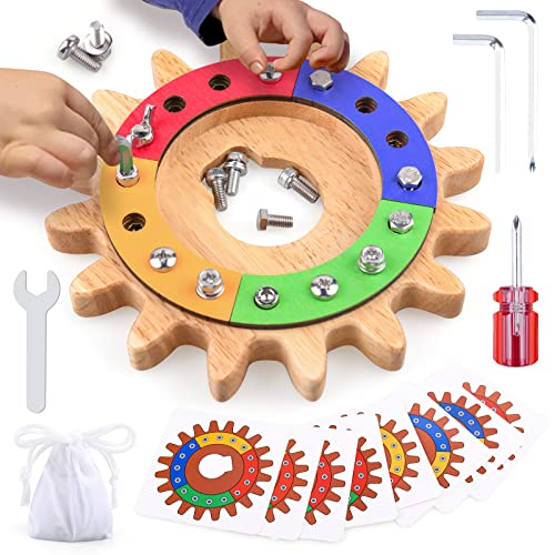 Montessori Spielzeug für 3 4 5 Jahre, 35 in 1 Montessori Schraubbrett, Holzspielzeug Lernspielzeug Motorikspielzeug, Feinmotorik Sensorik Spielzeug Geschenk für Kleinkind STEM (20CM) von Devolamn