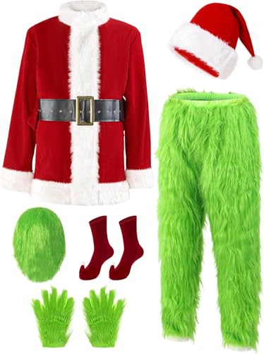 Dewfond Weihnachtsmann-Kostüm, grünes Monster, Anzüge, Outfit, Cosplay, Grün , S-M von Dewfond