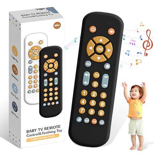 Dewocke Baby TV Fernbedienung Spielzeug mit Licht und Ton, mit Englisch/Französisch/Spanisch, Frühes pädagogisches Musikspielzeug, Baby Realistic TV Fernbedienung, Spielzeug Geschenk für 6 Monate+ von Dewocke