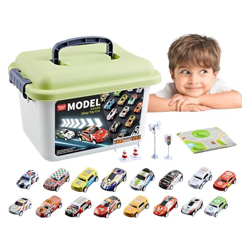 70 Stück Spielzeugauto-Set zum Zurückziehen mit Spielzeugaufbewahrung, Straßenschild und Karte, Spielzeugautos für Kinder im Alter von 4–8 Jahren, -Rennautos für Kinder, Rennauto-Partygeschenke von Dfstvup