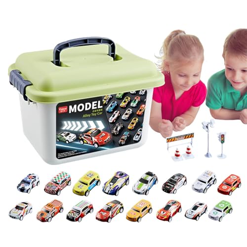 Dfstvup 30 Stück Spielzeugauto-Set zum Zurückziehen mit Spielzeugaufbewahrung, Straßenschild, Spielzeugautos für Kinder im Alter von 4–8 Jahren, Rennautos für Kinder, Rennauto-Partygeschenke von Dfstvup