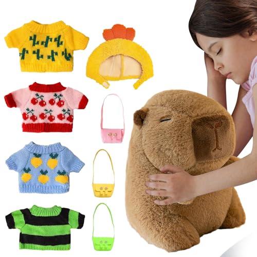 Dfstvup Capybara Plüsch, Capybara Stofftier - 9-Zoll-Capybara-Plüschtier zum Anziehen - Kuscheltier-Heimdekoration, Kinder-Plüschpuppenspielzeug mit Kleidung für Feiertage, Geburtstage von Dfstvup