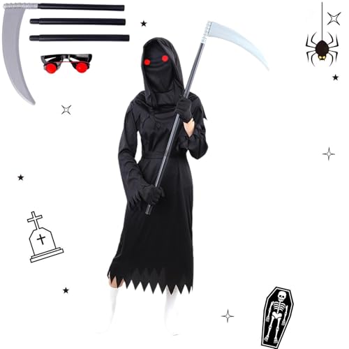 Dfstvup Halloween-Teufel-Kostüm-Set, Teufel-Kostüm für Kinder,Leuchtende rote Augen Scream Kostüm Halloween-Kostüm - Weiches Reaper-Kostüm, gruseliges Kostüm für Rollenspiele, Halloween-Partys von Dfstvup